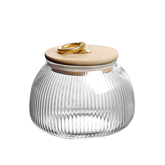 Glass Food Storage Container Candy Dish Spice Jar with Seal Wooden Lid