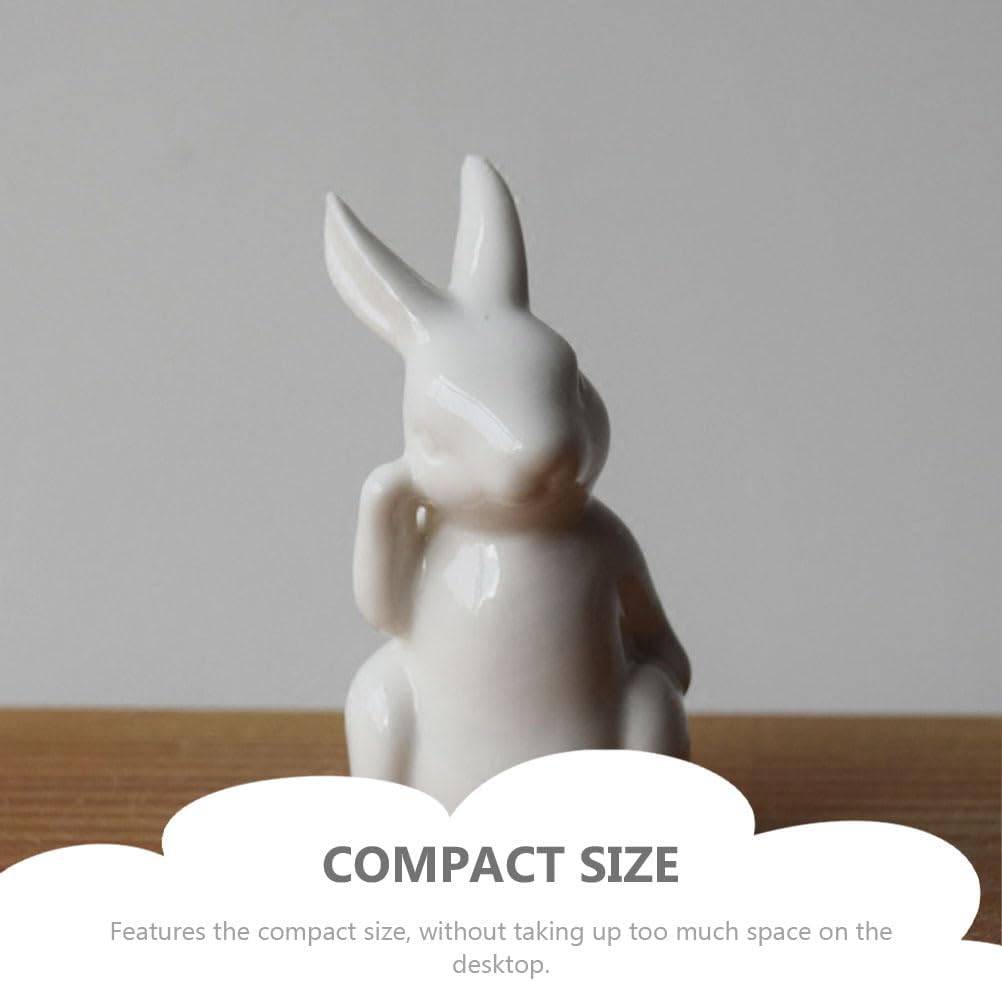Garneck 2 Pack Ceramic Easter Bunny Figurines White Porcelain Rabbit Statues Modern Art Home Decoration Bunny Rabbit Figurines for Easter Spring Party Decoration and Home Decor