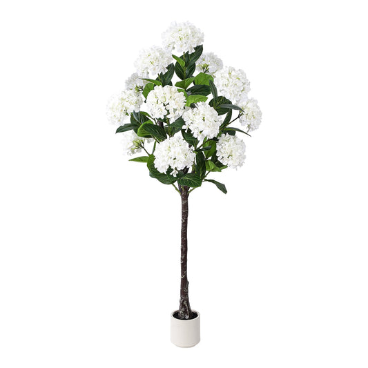 63 inch Artificial Camellia Tree with White Flower Pots