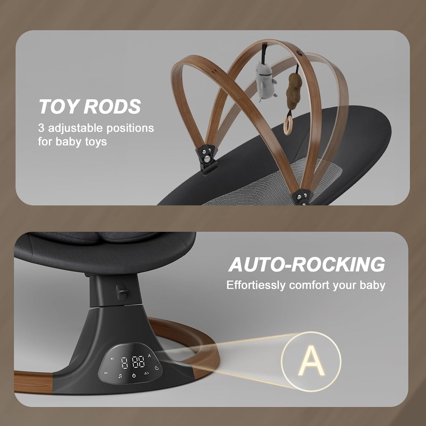 Baby Swings for Infants, Monamii Baby Swing, Bluetooth Infant Swing with Music Speaker, 5 Speeds and Remote Control, Indoor & Outdoor Use (Black)