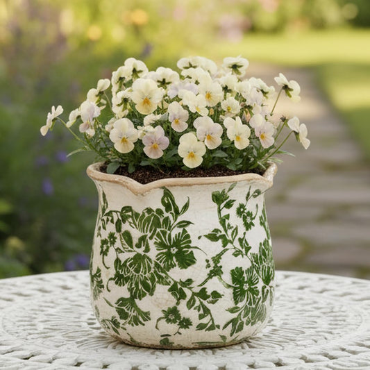 Tuscan Ceramic Plant Pots, 6.11 Inch Vintage Planters with Drainage Hole for Indoor Plants, Farmhouse Green Scroll Vase & Flower Pots, Home Kitchen Garden Decor, Plant Lover Gifts