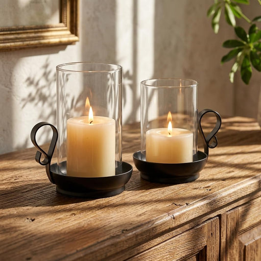 Hurricane Glass Candle Holder Set of 2