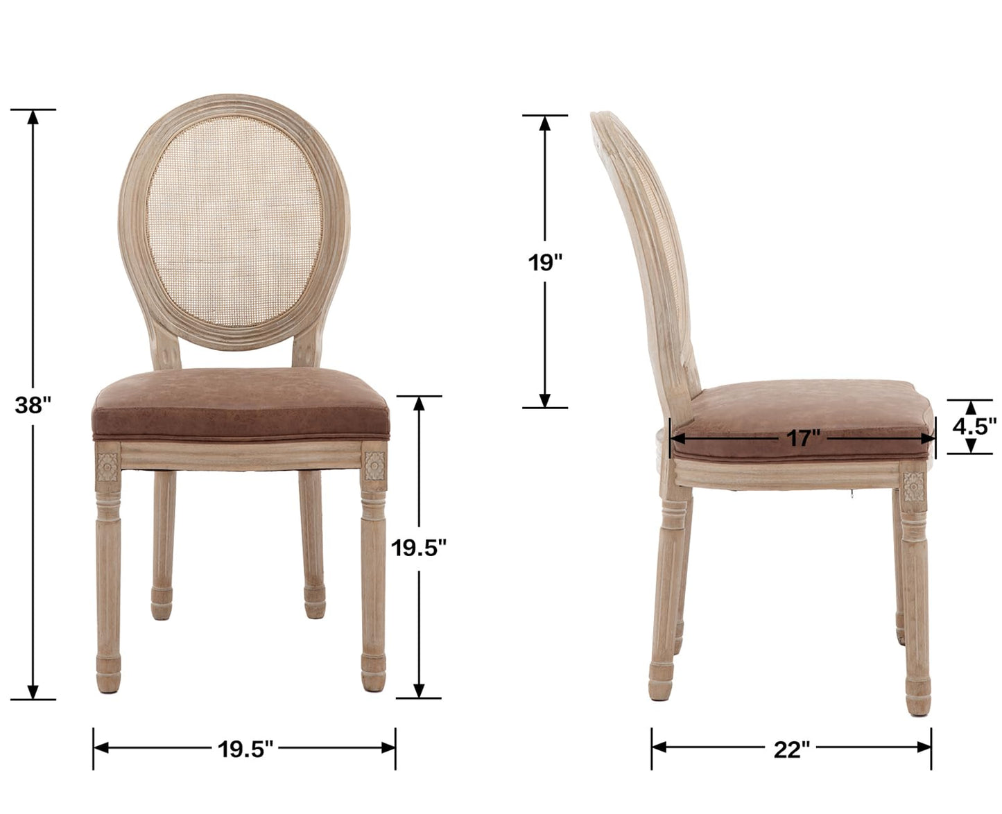 chairus Farmhouse Dining Chairs Set of 2, Round Rattan Back French Country Dining Room Chairs Vintage Fabric Upholstered Chair with Rustic Wood Legs, Beige 2 PCS