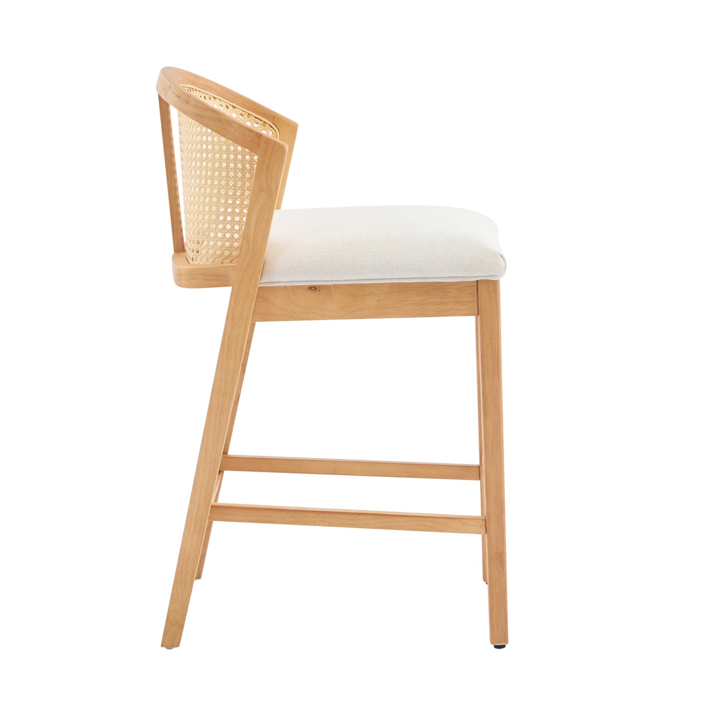 Christopher Knight Home JENA Rattan Counter Stools Set of 2, Counter Height Bar Stools for Bar Table, Rubberwood Frame with Upholstered Barstools, Wood Accent Chair with Footrest, Beige + Walnut