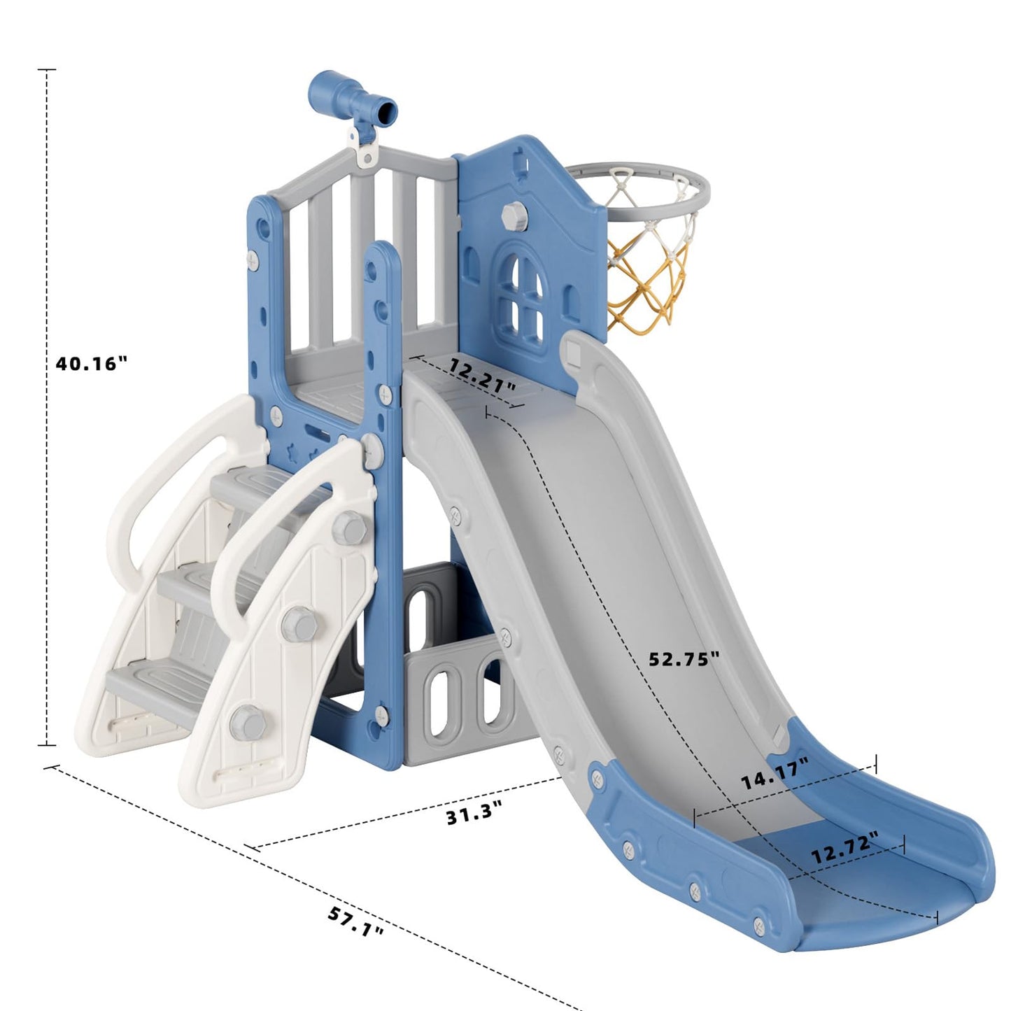 YUFU 5 in 1 Toddler Slide, Kids Slide with Climber, Basketball Hoop and Ball, Outdoor Indoor Playset for Toddlers Age 1-3 (Beige+Coffee)
