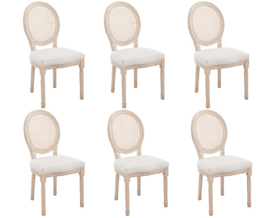 chairus Farmhouse Dining Chairs Set of 2, Round Rattan Back French Country Dining Room Chairs Vintage Fabric Upholstered Chair with Rustic Wood Legs, Beige 2 PCS