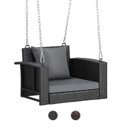 2.4 FT Round Rattan Porch Swing Outdoor with Cushions