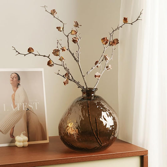Ribbed Embossed Brown Glass Vase