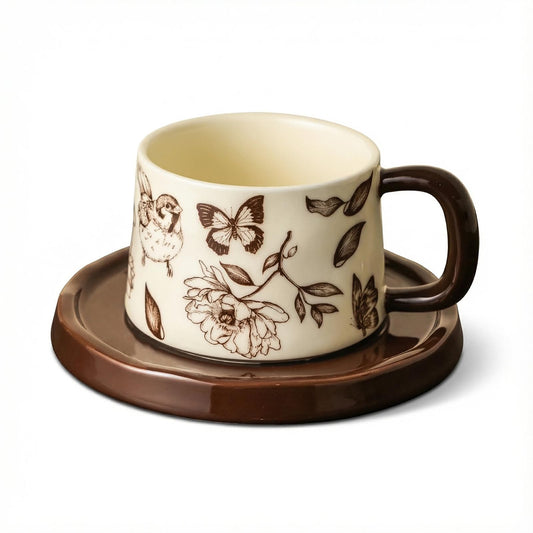 Vintage Floral Coffee Mug and Saucer Set