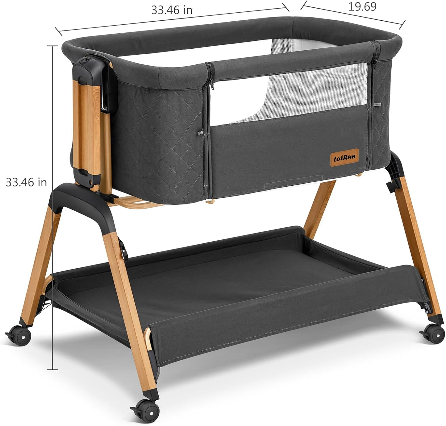 TotRun Bassinet Bedside Sleeper, Rocking Bassinets with Comfy Mattress and Wheels for Newborn, 5-Height Adjustable (Black)
