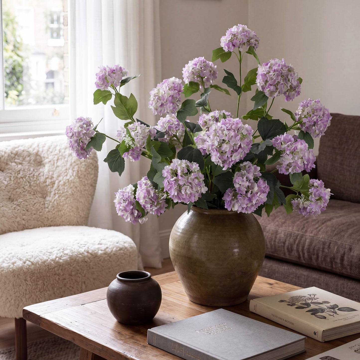 4 Pcs 33" Tall Artificial Snowball Hydrangea Flowers, Silk Hydrangeas with 20 Heads Long Stem for Tall Vase Decor, Wedding Table Centerpiece, Outdoor Living Room Arrangement(White Pink)