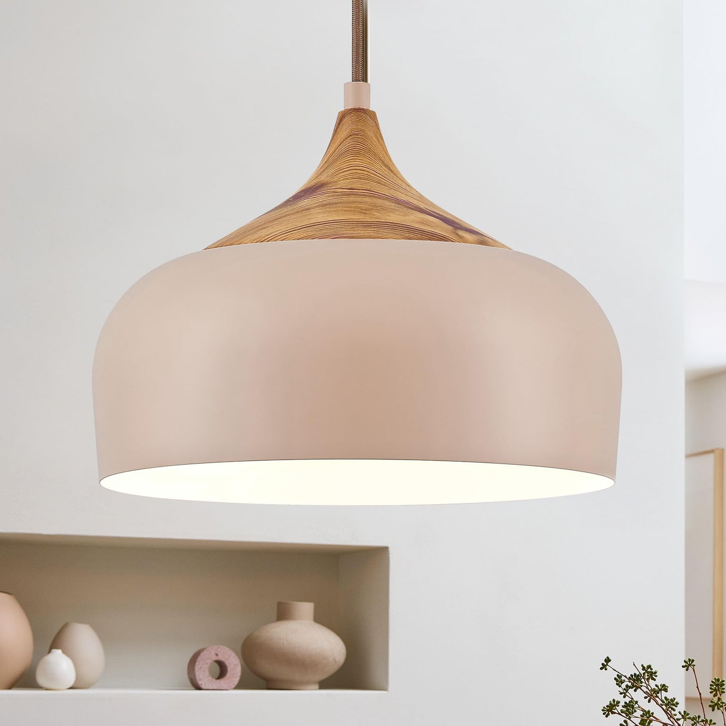 Modern Walnut Wooden Pendant Dome Light