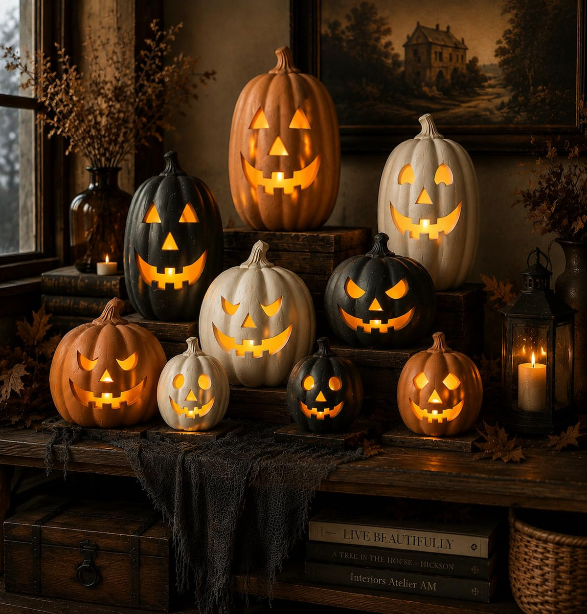 Halloween Decorations - Terracotta Pumpkin Jack O' Lantern