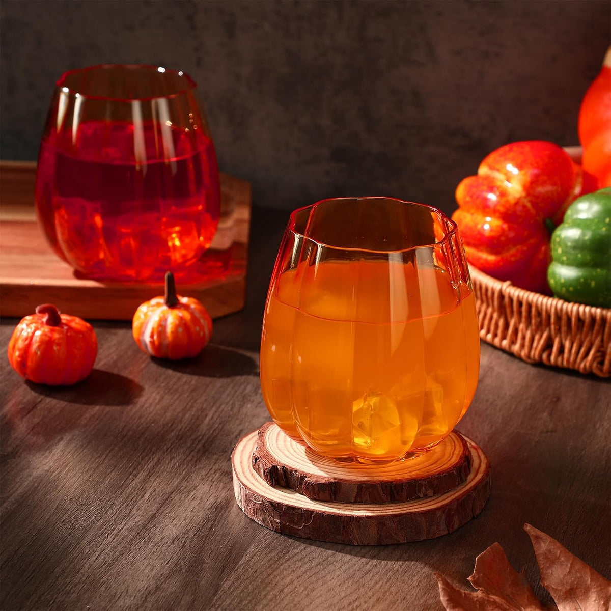 2 Pcs Fall Pumpkin Wine Glasses Stemless Glass Cups