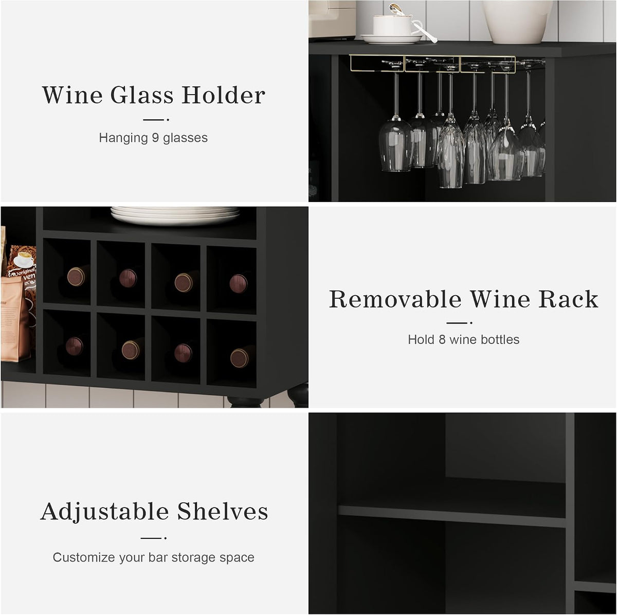 Arched Fluted Coffee Bar Cabinet with Storage & Wine Racks