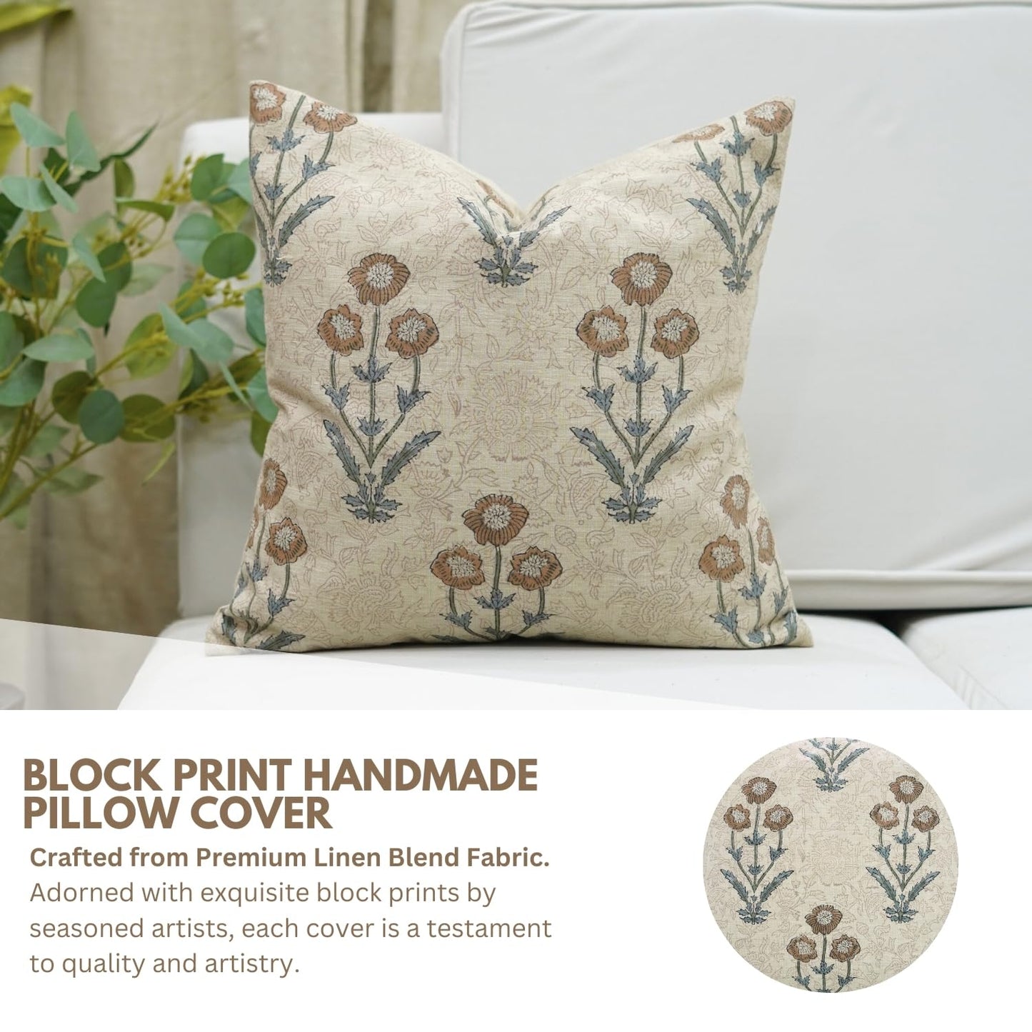 Floral Print Thick Linen 18x18 Inch Throw Pillowcase