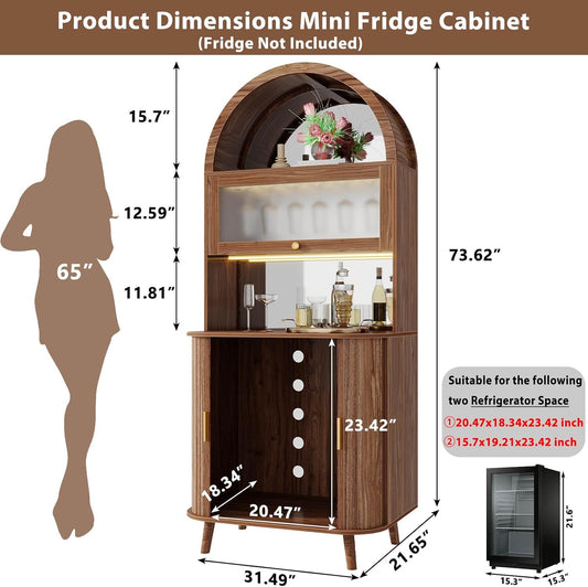 Wine Arched Bar Fridge Cabinet 73 Inch