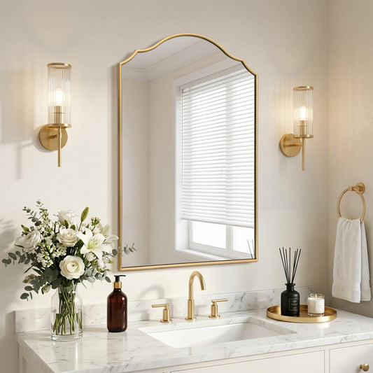 Large Modern Gold Scalloped Wall Mirror: 40"x29"