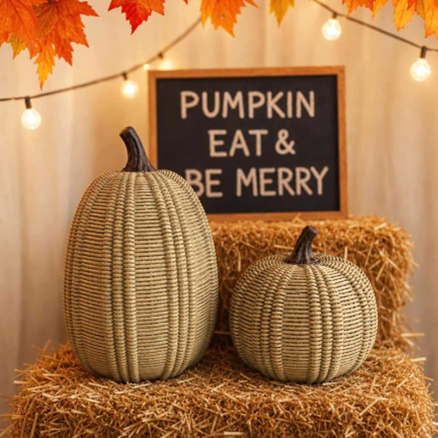 Rattan 2Pcs Pumpkin Decoration