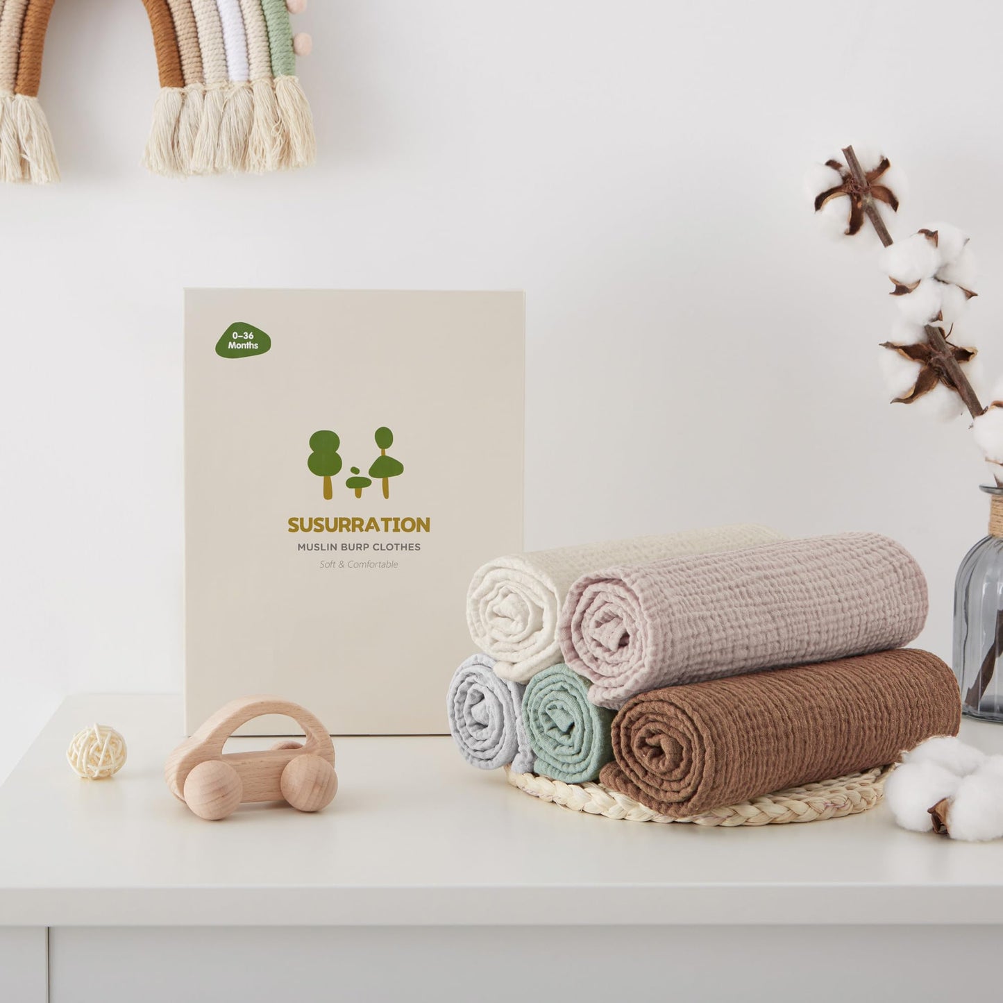 Susurration Muslin Burp Cloths for Infant Boy Girl 5 Pack, 100% Cotton Burping Cloths for Babies Burp Rags 23.6 * 23.6 inch, Baby Essentials Gifts-White