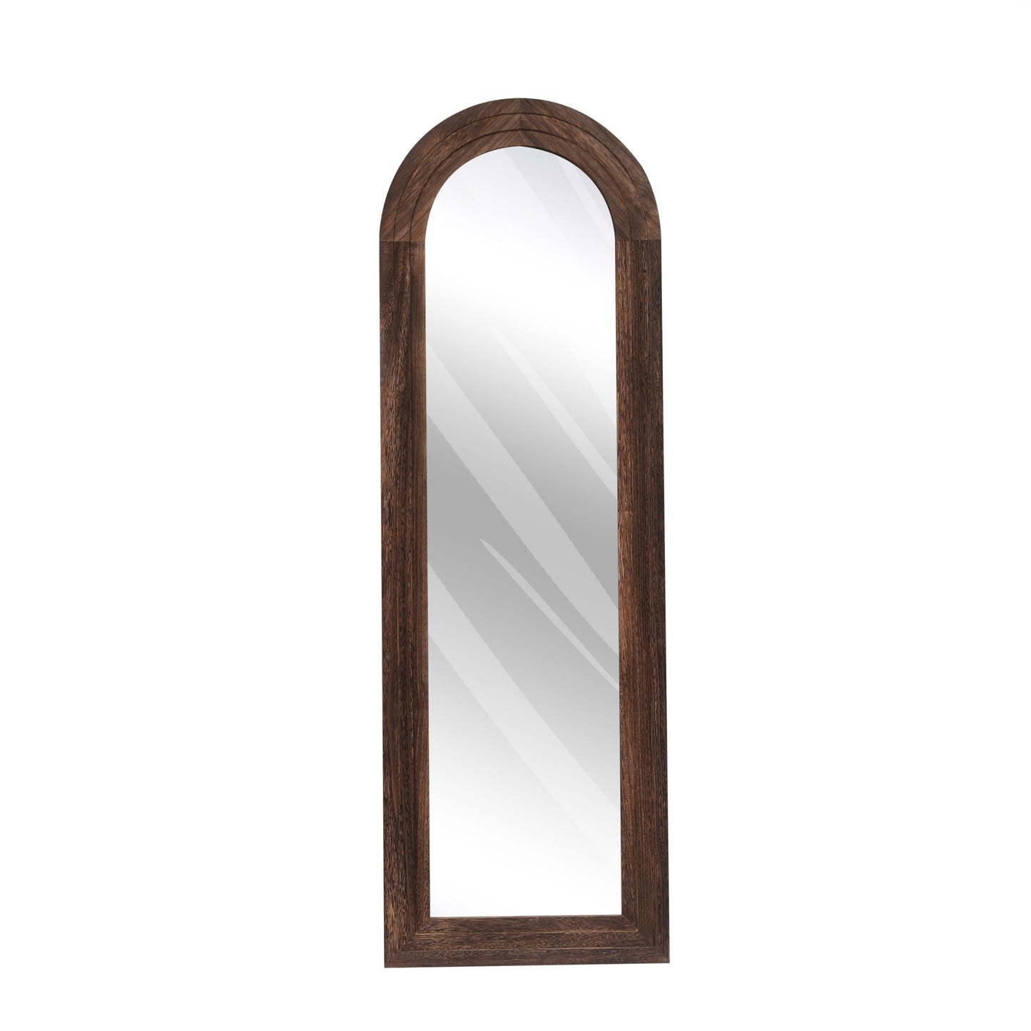 Arched Full Length Mirror with Solid Wood Frame, 71x32 Wall Mounted Floor Mirror with Stand, Vertical Hanging, Leaning Standing for Bedroom, Living Room, Brown