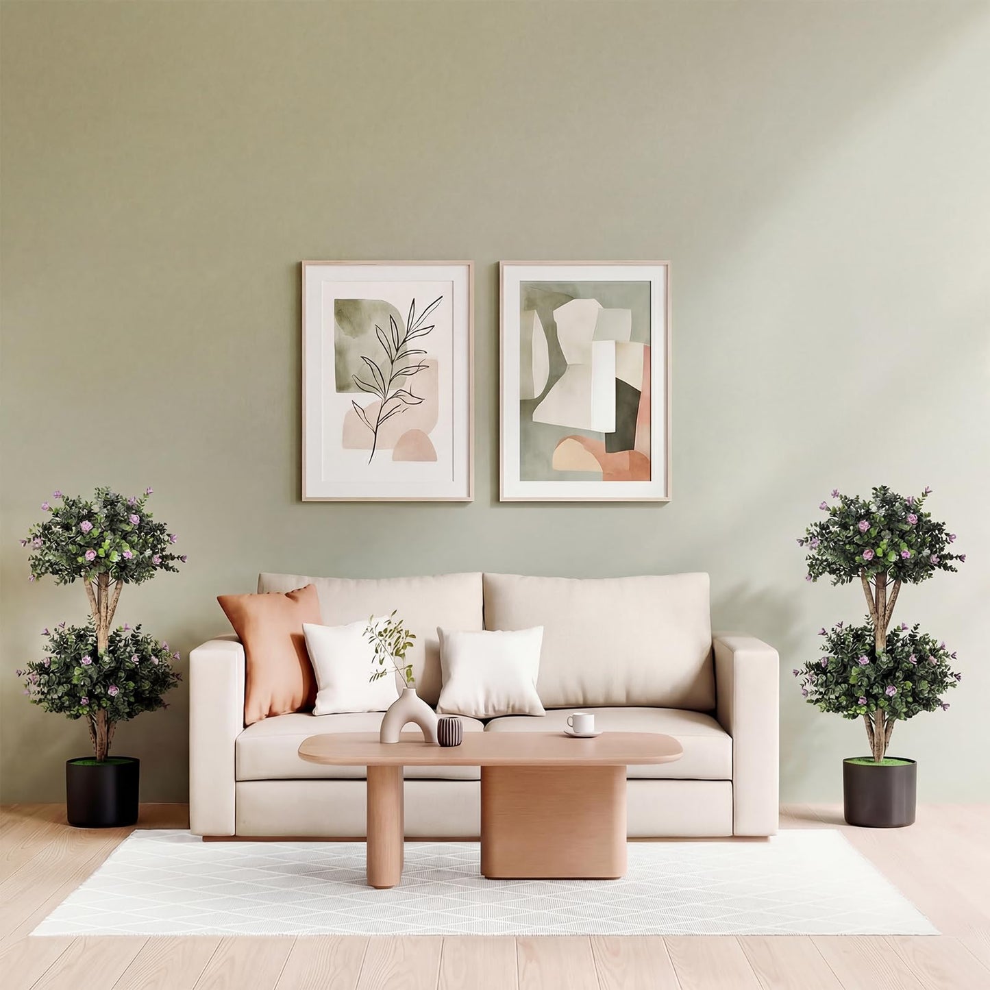 Set of 2 Faux Bush Plant w/41 Blossoms, Cement-Filled Plastic Pot