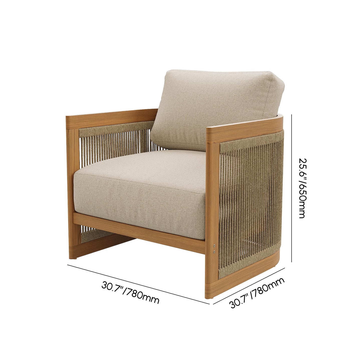 homary Teak Outdoor Chair, Rope Woven Patio Lounge Chair with All-Weather Cushions, Deep Seat Ergonomic Armchair with Removable Washable Covers (2 Chair)