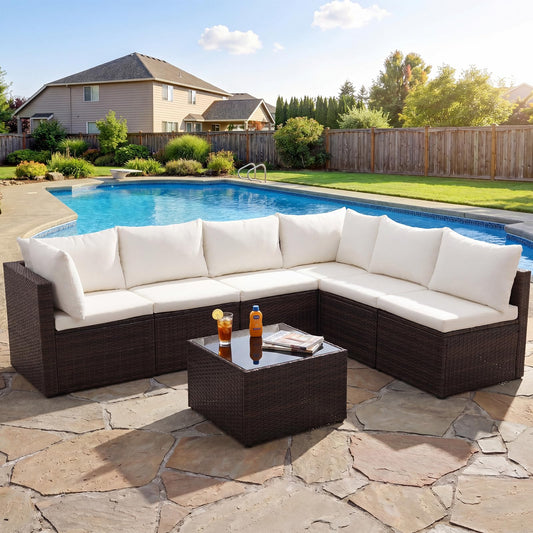 7-Piece Modular Wicker Outdoor Patio Sectional Sofa