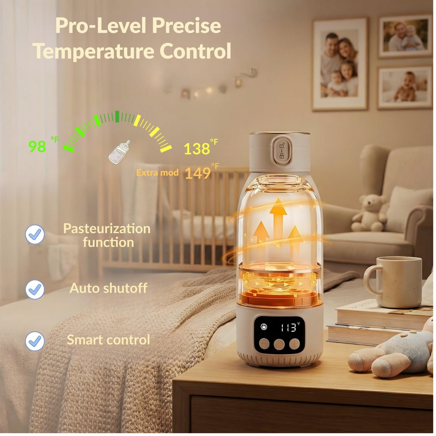 Portable Bottle Warmer 17oz – Baby Bottle Warmer for Breast Milk & Formula, Fast Heating with Smart Temperature Control, Long Battery Life, Cordless for Travel, Car & Outdoor Baby Feeding