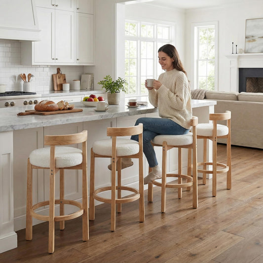 Mid Century Linen Counter Stools Set of 3