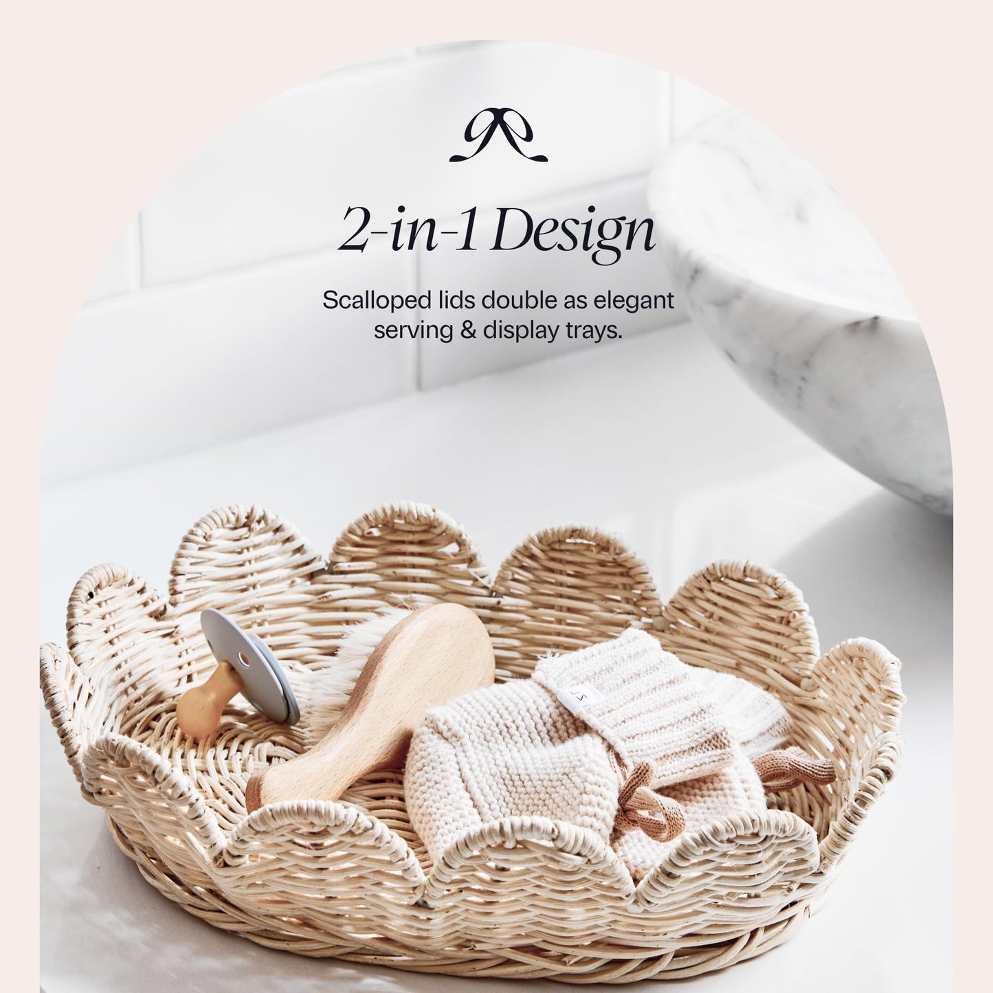 Hand-Woven Scalloped Basket Set Of 2