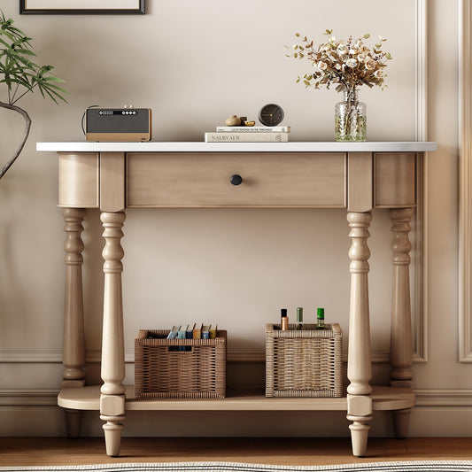 36-Inch Retro Console Sofa Table with Drawer & Storage Shelf