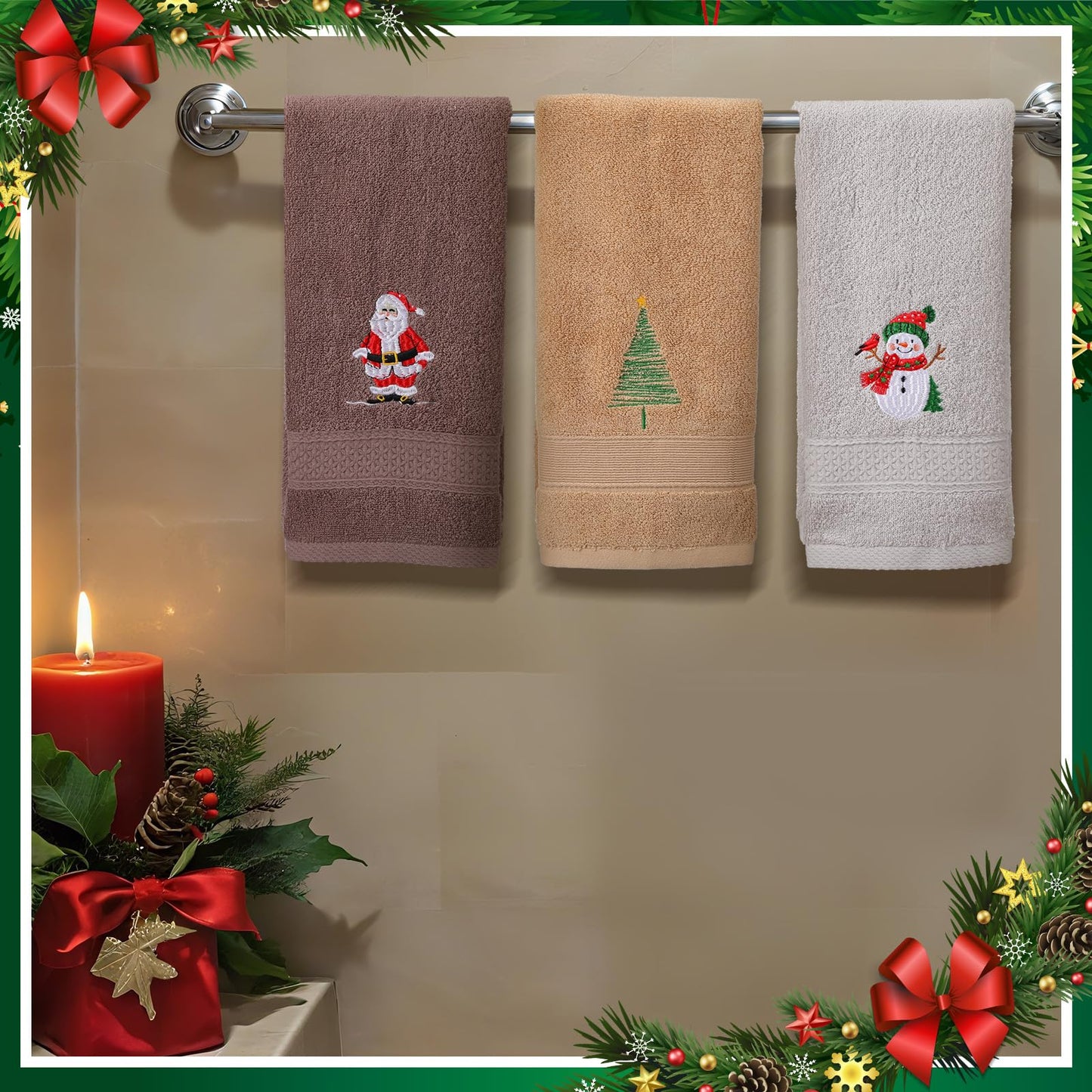 3 Pcs Easter Hand Towels for Bathroom Bunny Egg Embroidered Cotton Kitchen Towels Rabbit Flower Dishcloth 13.3" x 29.5" Easter Kitchen Decors for Housewarming Spring Gift(Beige Brown)