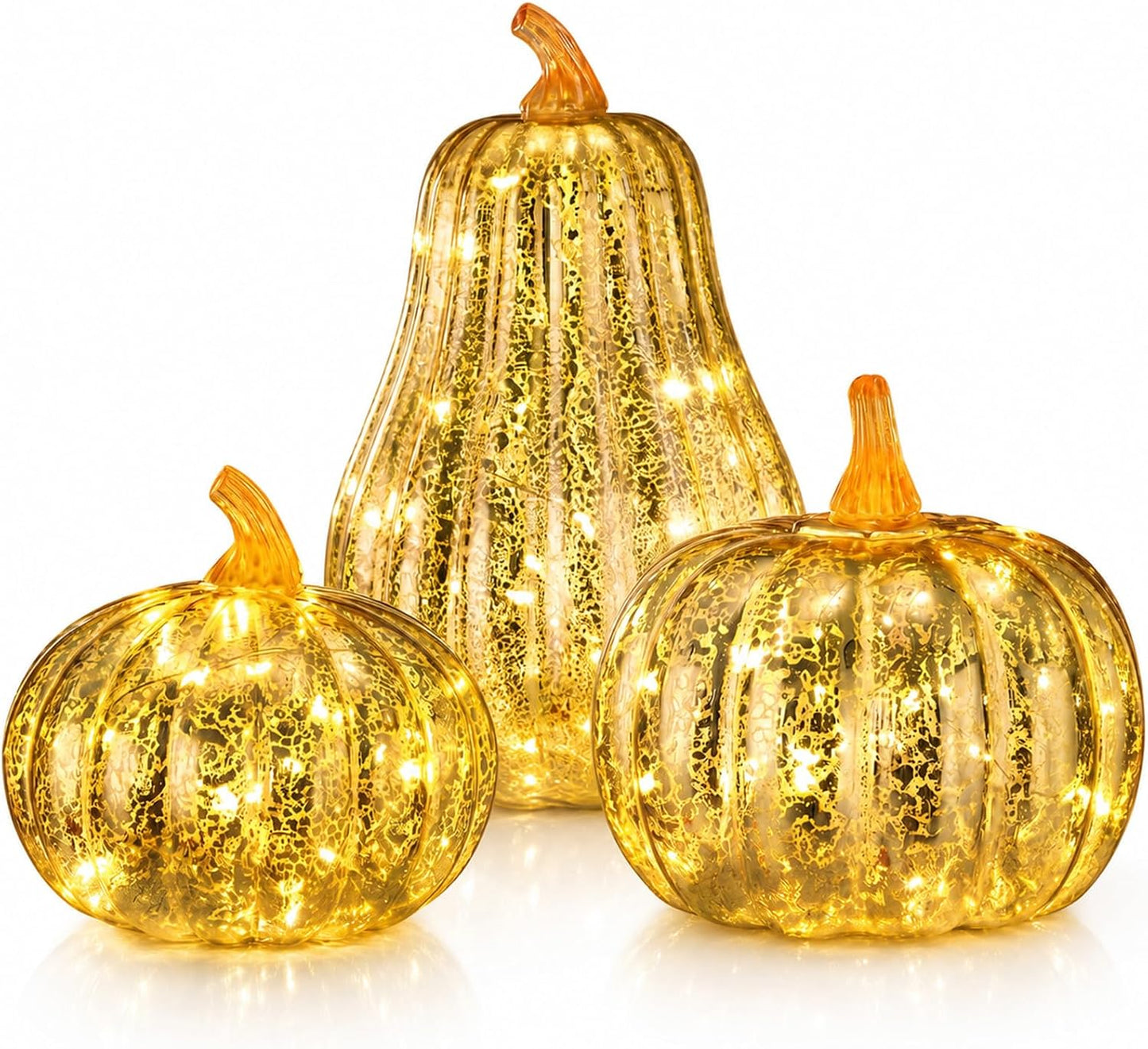 3 Pack Fall Glass Pumpkin with Light