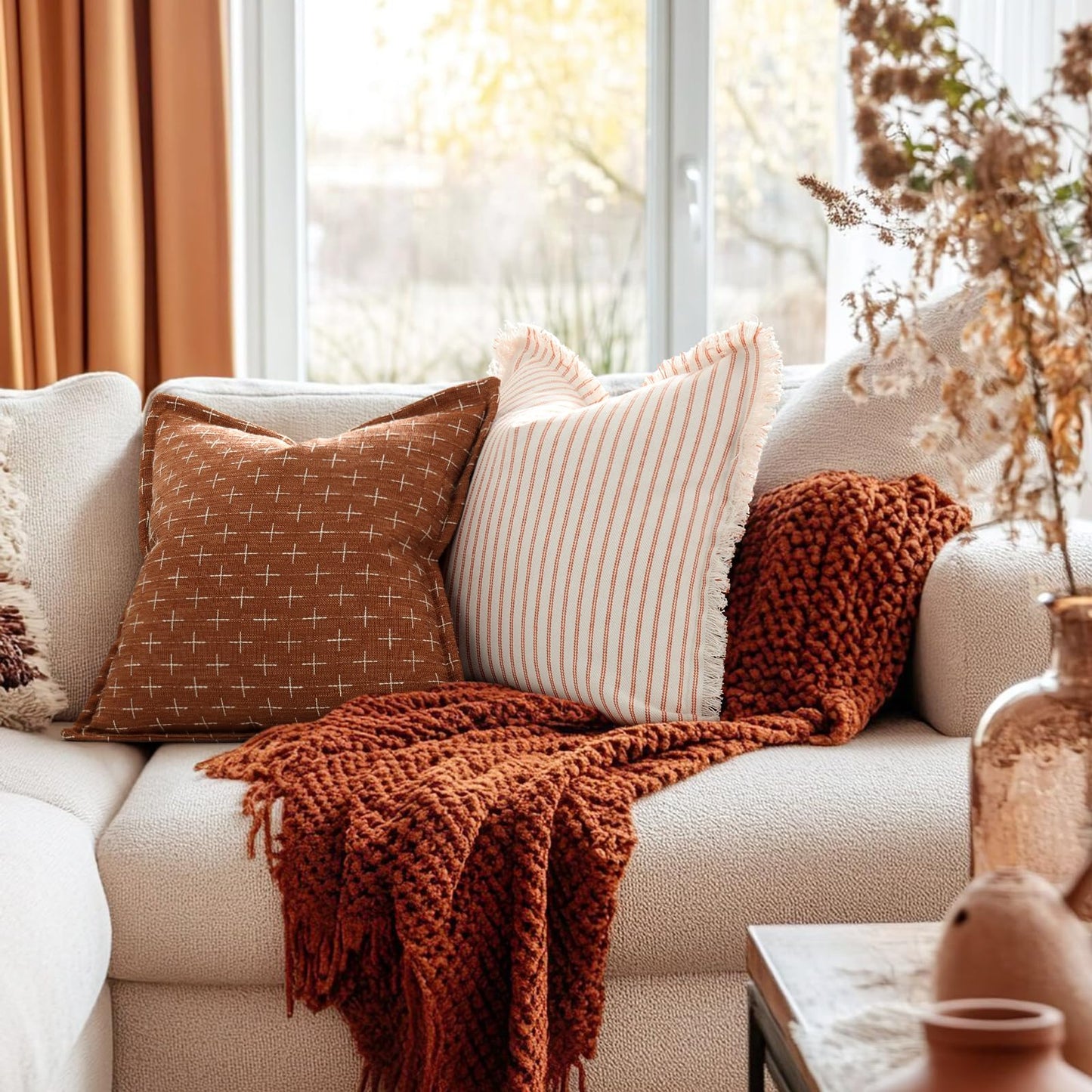 ZWJD Pillow Covers 18x18 Set of 2 Soft Polyester Textured Pillow Covers with Stylish Flange Edge Cozy Farmhouse Throw Pillows for Couch Bed Sofa Living Room