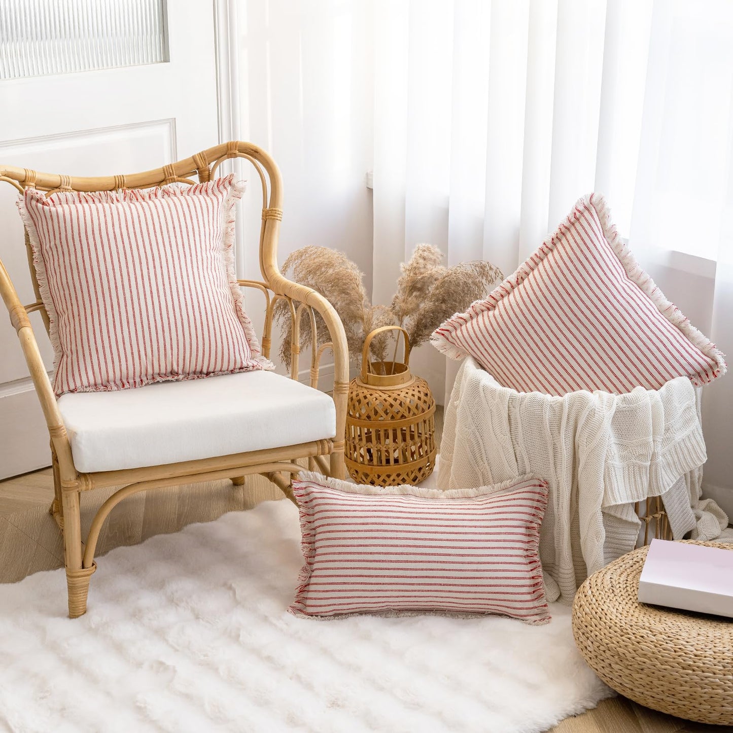 Throw Pillow Covers 18x18 Set of 2 Striped Fringe