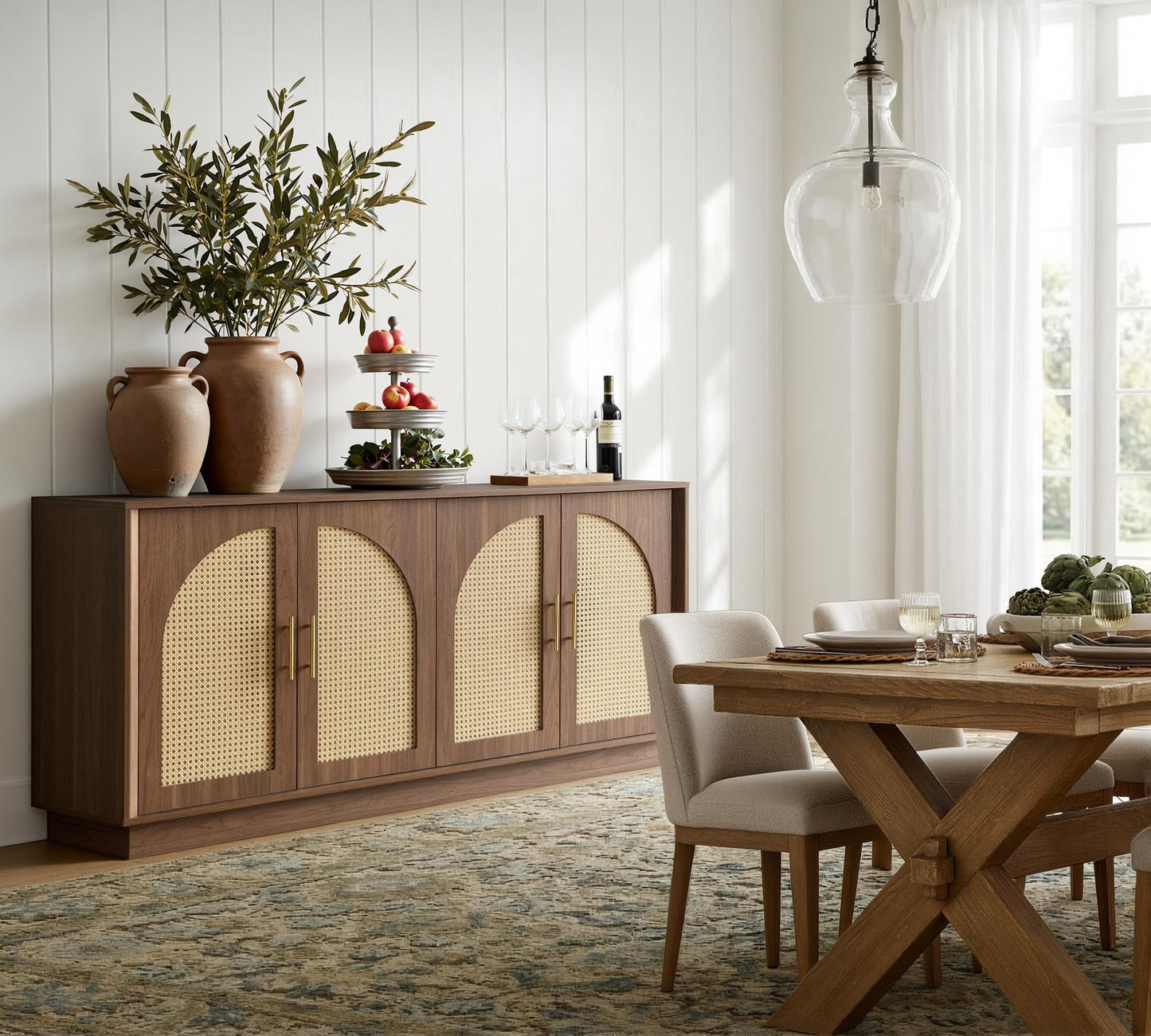Sideboard Buffet Cabinet with Storage, Mid Century Modern Accent Cabinet with Arched Doors, Modular Media Console