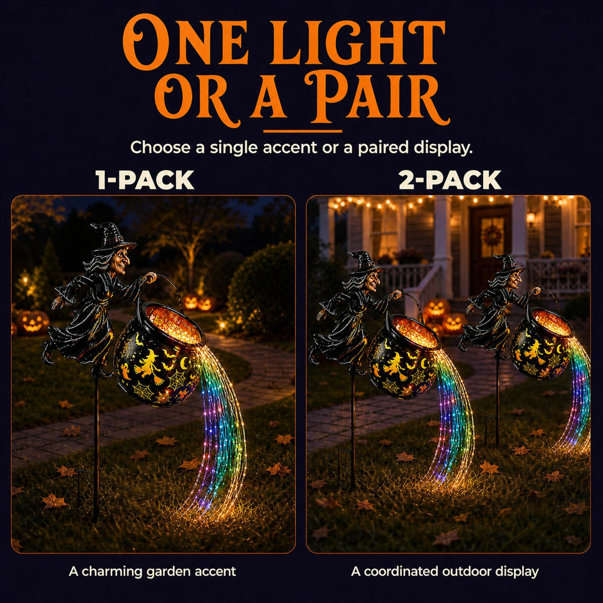 Colorful Waterfall-Style Halloween Witch Glowing Cauldron Light