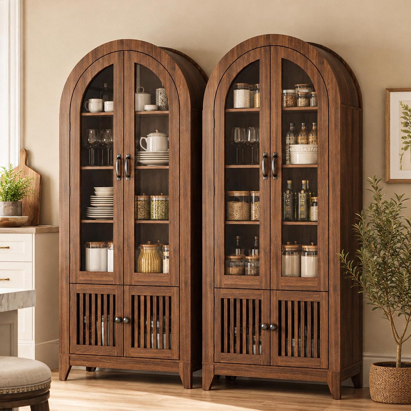 Tall Arched Storage Cabinet with Glass Door
