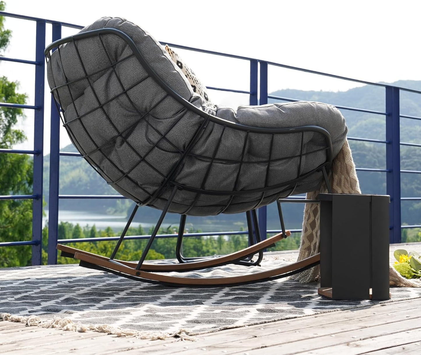 Grand patio Outdoor Rocking Chair, E-Coated Modern Cozy Lounge Rocker Chair with Cushion for Balcony Porch Patio, Gray