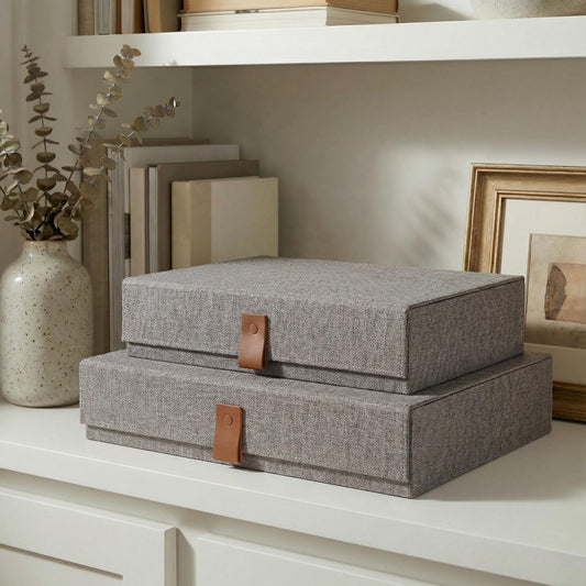 Decorative Photo Storage Boxes with Lids - Set of 2