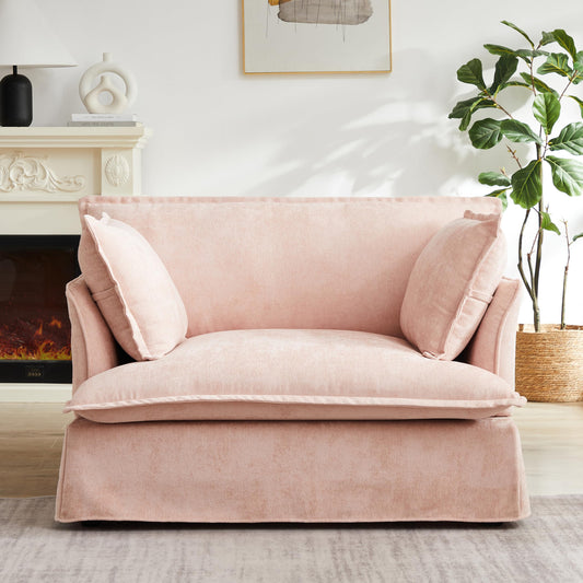Merax 47.2" Oversized Accent Chair with Dual-Port Charging, Skirted Base, Deep and Wide Seat, Cloud-Like Comfy Single Sofa, Modern Design for Living Room&Apartment, Chenille,White