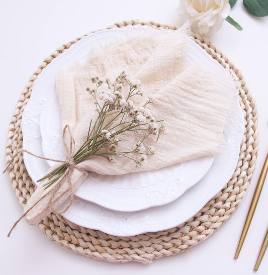 Cloth Napkins with Fringe Set of 12,100% Soft Cotton, Gauze Washable Easter Napkins for Wedding Decorative Dinner Parties, Valentine's Day (16''*16'') Light Blue