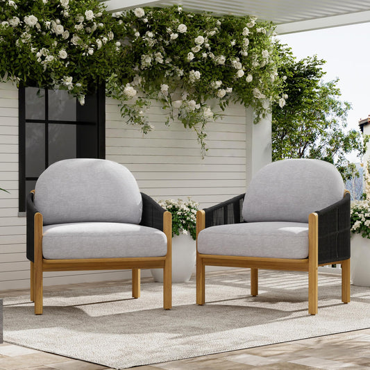 Set of 2 Acacia Wood Outdoor Club Chair