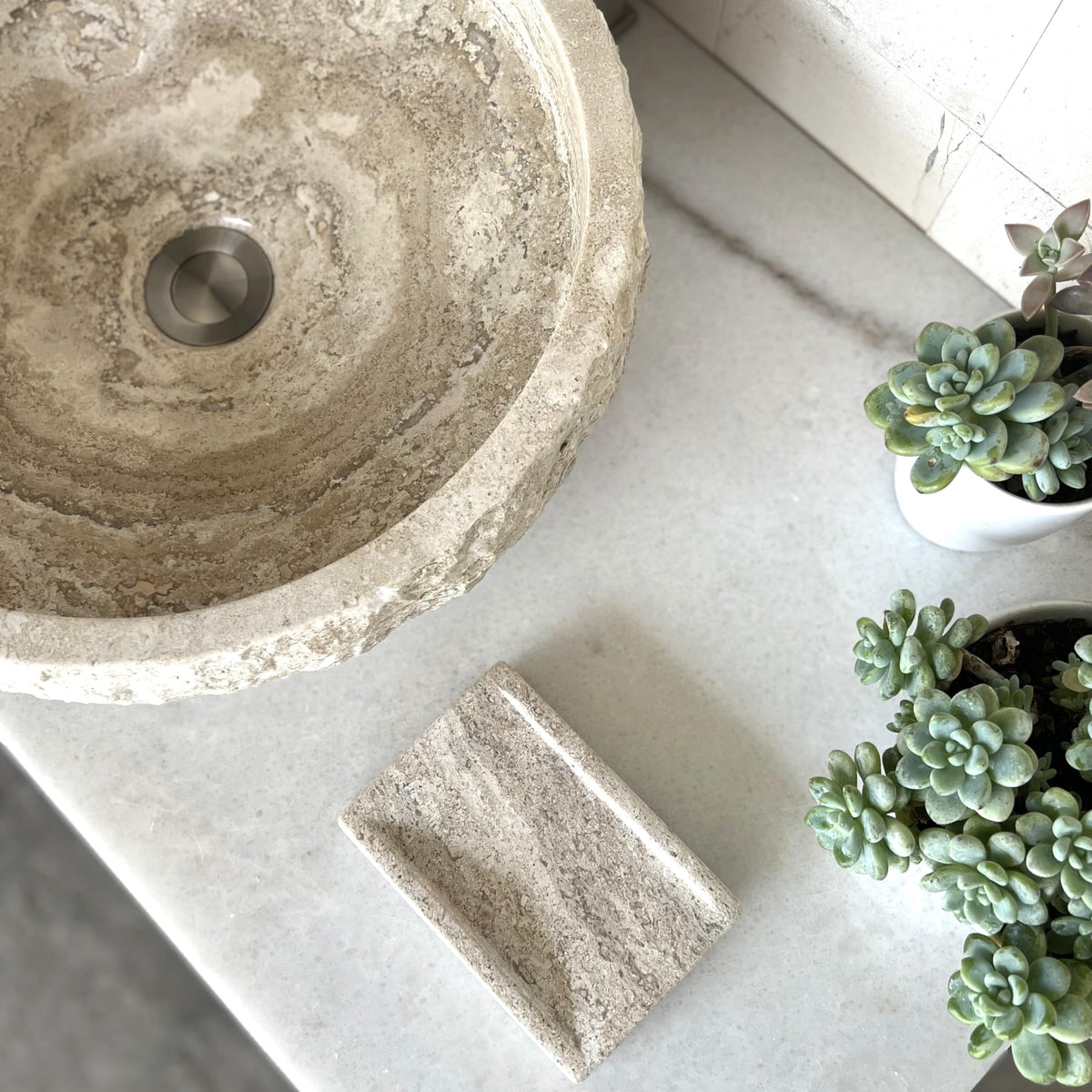 Oval Natural Stone Wash Basin Travertine Vessel Sink