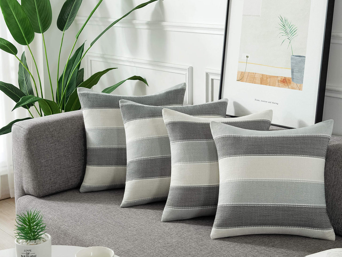 2 Pair Stripe Check Throw Pillow Covers 18x18Inch