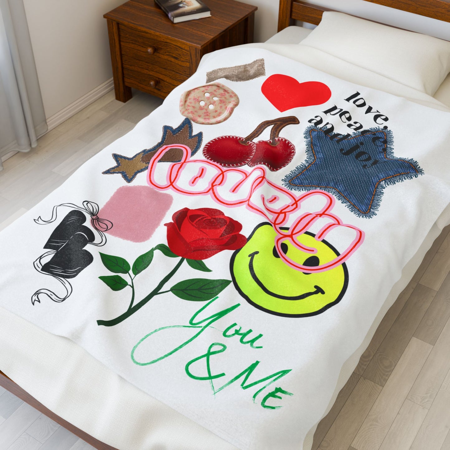 Love, Peace and Joy collage Velveteen Plush Blanket