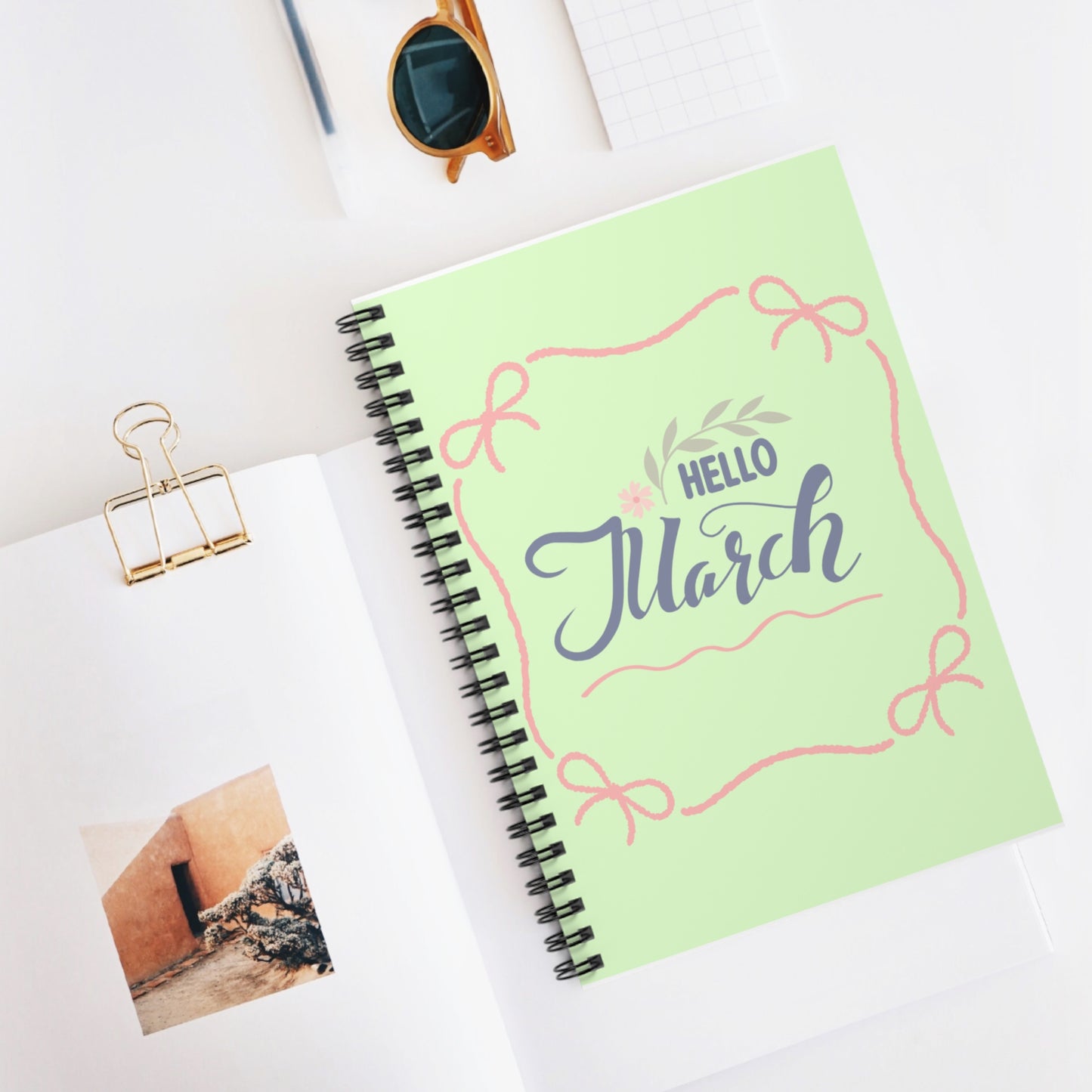 Hello March Spiral Notebook — Spring Floral Ruled Journal