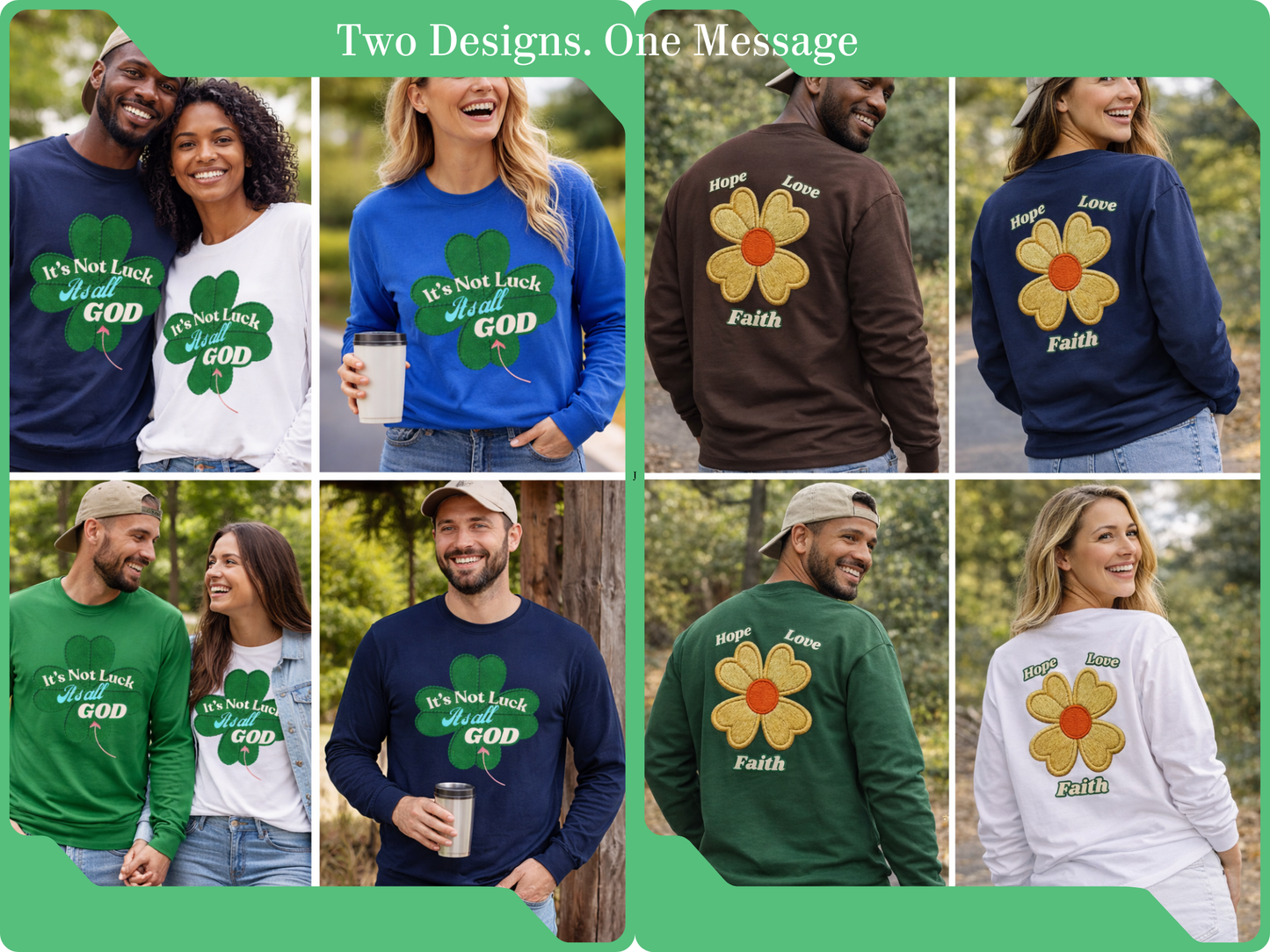 Faith Clover Long Sleeve Tee — "It's Not Luck, It's All God"