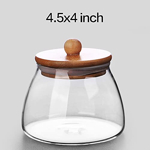 Glass Food Storage Container Candy Dish Spice Jar with Seal Wooden Lid